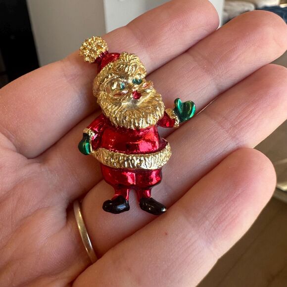 Enamel Santa Christmas Festive Brooch Christmas Pin Vintage Christmas Jewelry - Picture 1 of 2